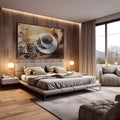 Xícara de café com grãos e croissant sobre mesa de madeira quadro decorativo