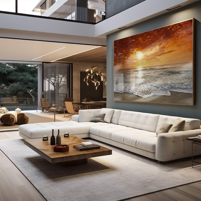 Quadro Decorativo Mar ao Pôr do Sol: Beleza Serena - quadros decorativos 1 Tela, 1 Tela Horizontal - em escritorio elegante