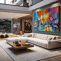 Quadro Decorativo Última Ceia Abstrata: Inspire-se! - quadros decorativos 1 Tela, 1 Tela Horizontal - em sala moderna
