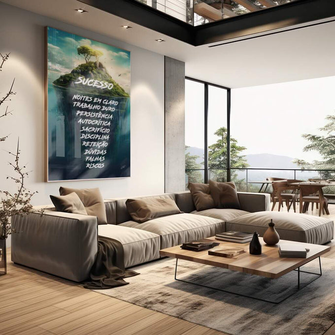 Quadro Decorativo Ilha do Sucesso - Captura Seus Sonhos - quadros decorativos para sala 1 Tela Vertical, 3 Telas - em living room premium
