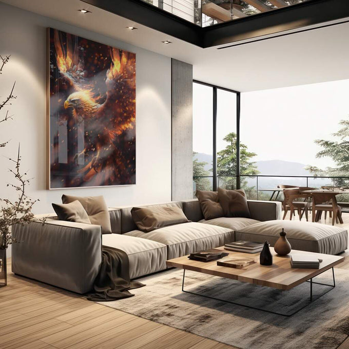 Quadro Decorativo Águia em Chamas: Poder e Liberdade - quadros decorativos para sala 1 Tela Vertical, 3 Telas - em living room premium