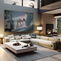 Quadro Decorativo Beijo Intenso: Amor e Paixão em Azul - quadros decorativos 1 Tela, 1 Tela Horizontal - em sala moderna