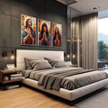 Quadro Decorativo Abstrato de Jesus, Maria e José - quadros decorativos para sala 1 Tela Vertical, 3 Telas - em quarto contemporaneo