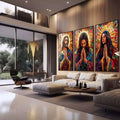 Quadro Decorativo Abstrato de Jesus, Maria e José - quadros decorativos 1 Tela Vertical, 3 Telas - em escritorio elegante