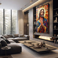 Quadro Decorativo São José em Abstração - quadros decorativos para sala 1 Tela Vertical, 3 Telas - em quarto contemporaneo