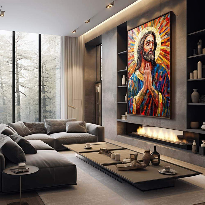 Quadro Decorativo São José em Abstração - quadros decorativos para sala 1 Tela Vertical, 3 Telas - em quarto contemporaneo