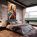 Quadro Decorativo São José em Abstração - quadros decorativos para sala 1 Tela Vertical, 3 Telas - em living room premium