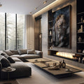 Quadro Decorativo Leão Elegante: Sofisticação Pura - quadros decorativos 1 Tela Vertical, 3 Telas - em sala moderna