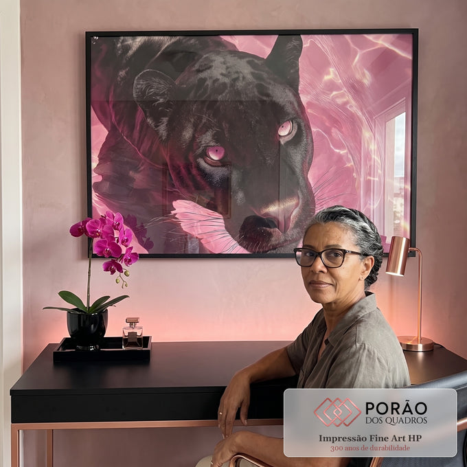 Quadro Decorativo Pantera Rosa Impactante em escritorio moderno - quadros decorativos para sala
