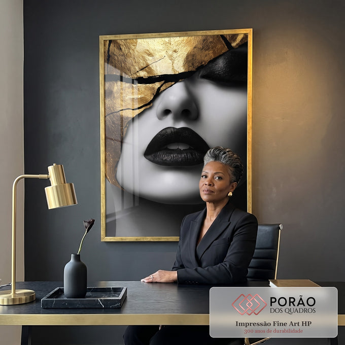 Quadro Decorativo Reflexão Feminina Gold em escritorio moderno - quadros decorativos para sala