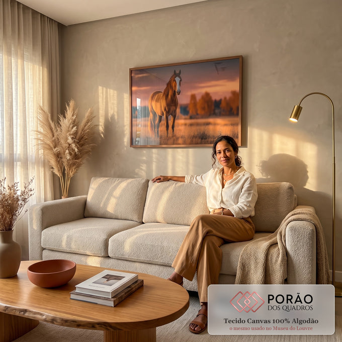Quadro Decorativo Cavalo em Campo Sereno em sala de estar moderna - quadros decorativos para sala