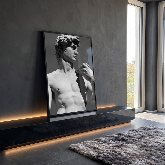 Quadro Decorativo: Toque Renascentista Único em Preto e Branco em ambiente decorado - quadros decorativos para sala
