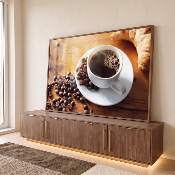 Quadro Decorativo Xícara com Croissant: Inspire-se! em ambiente decorado - quadros decorativos para sala
