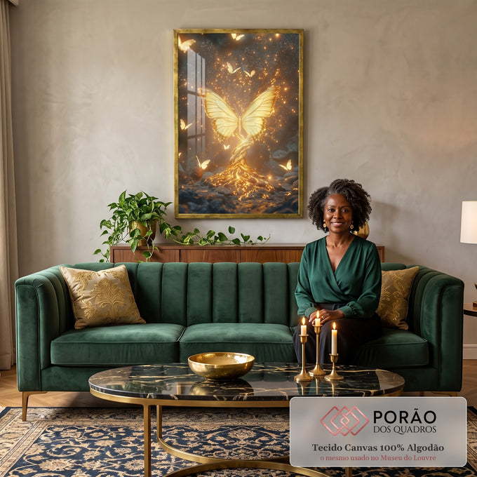 Quadro Decorativo Transformação Mágica da Natureza em sala de estar moderna - quadros decorativos para sala