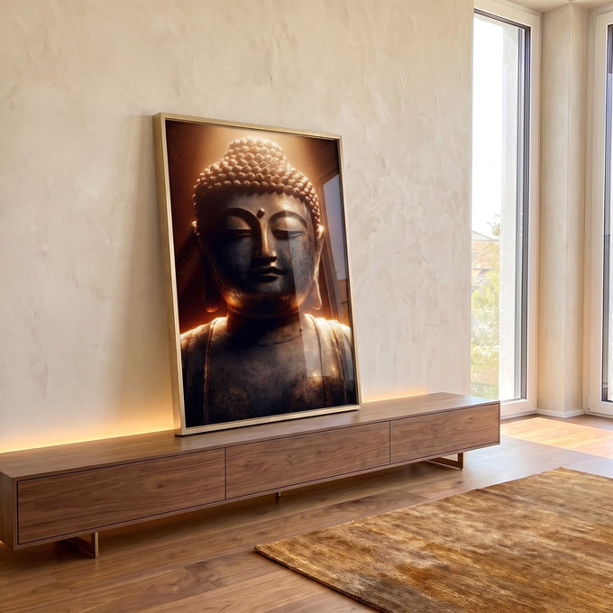 Quadro Decorativo Buda Sereno e Elegante em ambiente decorado - quadros decorativos para sala