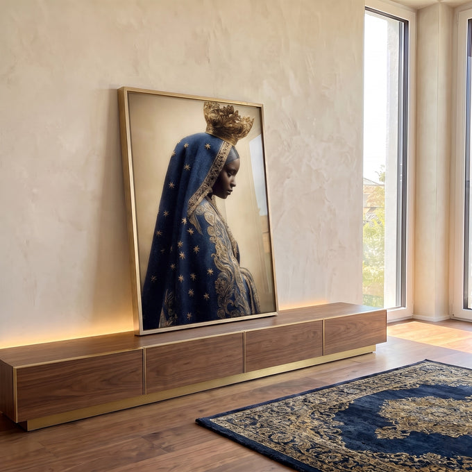 Quadro Decorativo Realeza Azul e Dourado em ambiente decorado - quadros decorativos para sala