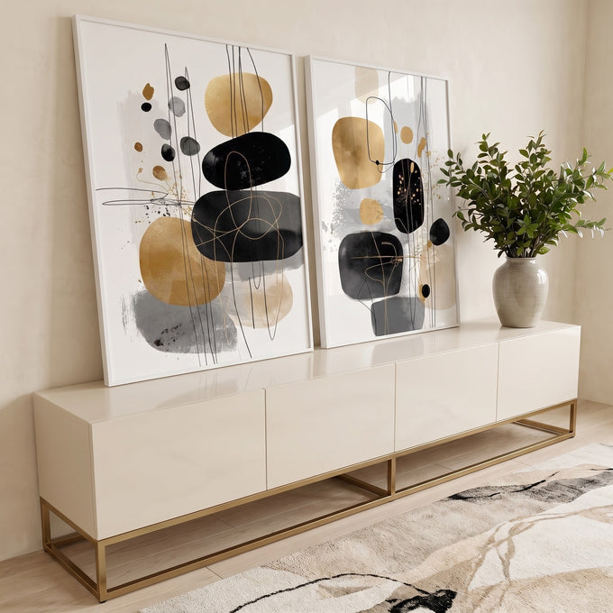 Quadro Decorativo Abstrato Dual Elegante em ambiente decorado - quadros decorativos para sala