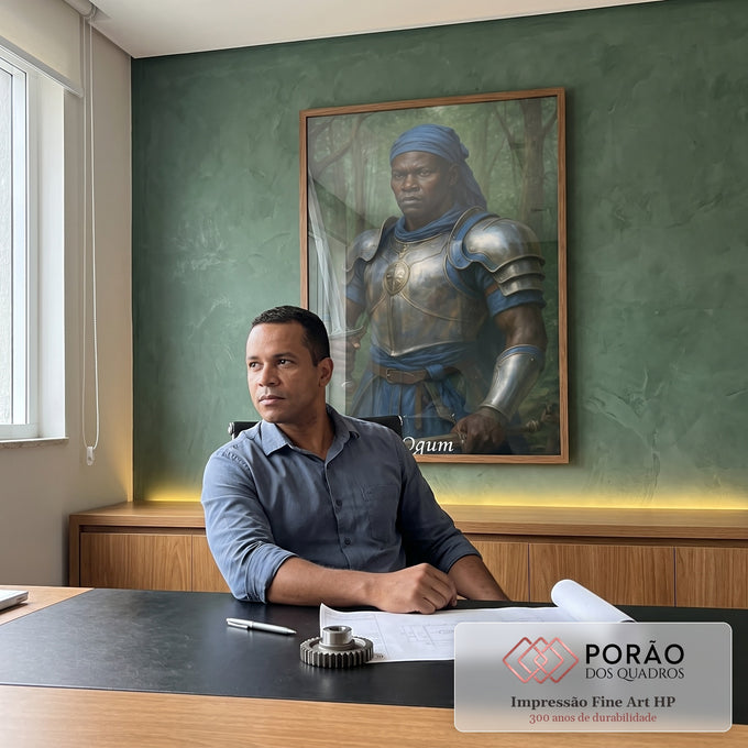 Quadro Decorativo Orixá Ogum: Poder e Proteção em escritorio moderno - quadros decorativos para sala