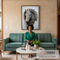 Quadro Decorativo Exclusivo - Busto de Cavalo Inspirador em sala de estar moderna - quadros decorativos para sala