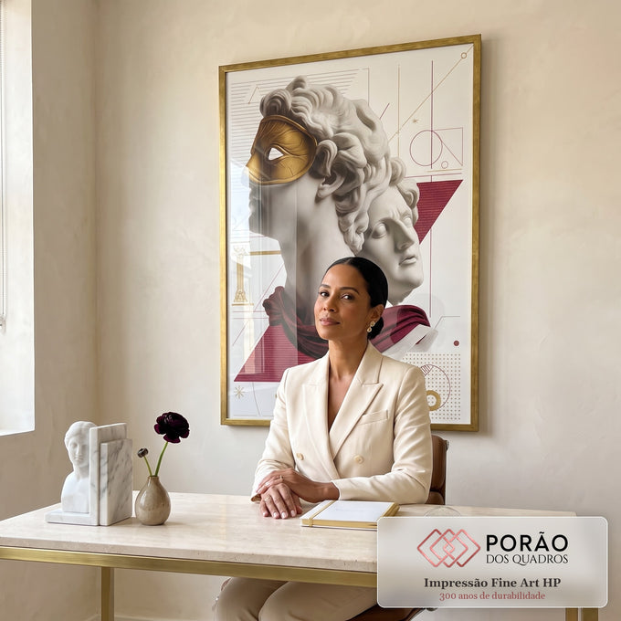 Quadro Decorativo Busto Dourado - Elegância Clássica Moderna em escritorio moderno - quadros decorativos para sala