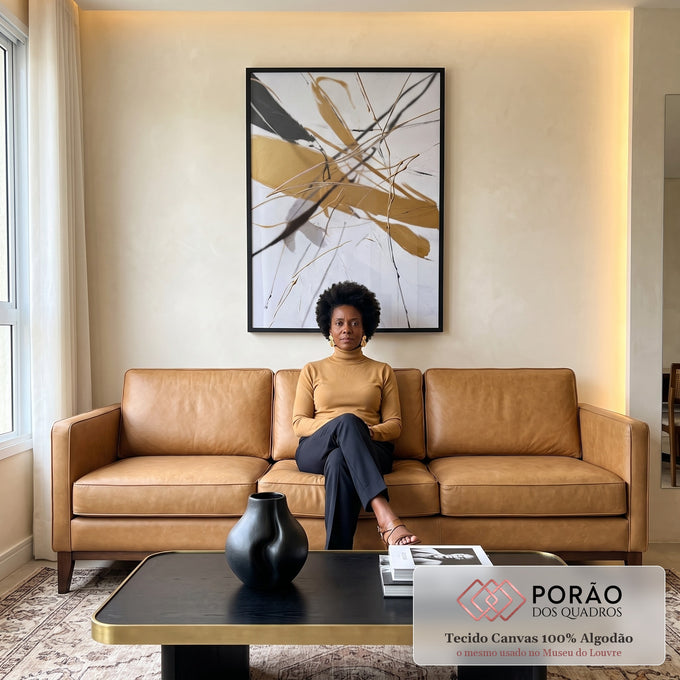 Quadro Decorativo Elegância Abstrata em sala de estar moderna - quadros decorativos para sala