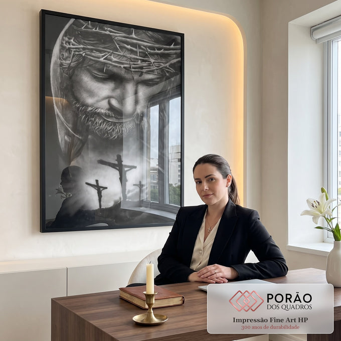 Quadro Decorativo: A Redenção em Preto e Branco em escritorio moderno - quadros decorativos para sala
