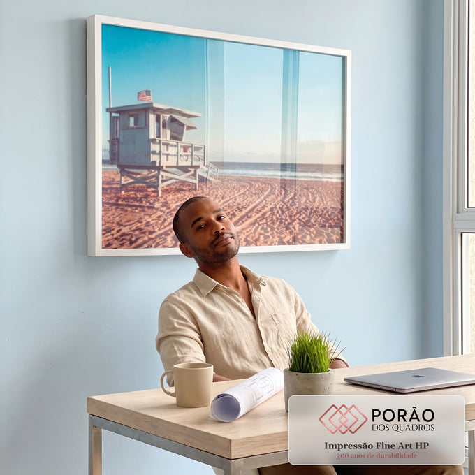 Quadro Decorativo Inspiração Oceânica: Torre e Surfista em escritorio moderno - quadros decorativos para sala