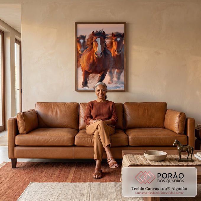 Quadro Decorativo Cavalos em Liberdade em sala de estar moderna - quadros decorativos para sala