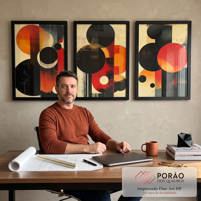 Quadro Decorativo Abstrato em Tons Quentes em escritorio moderno - quadros decorativos para sala