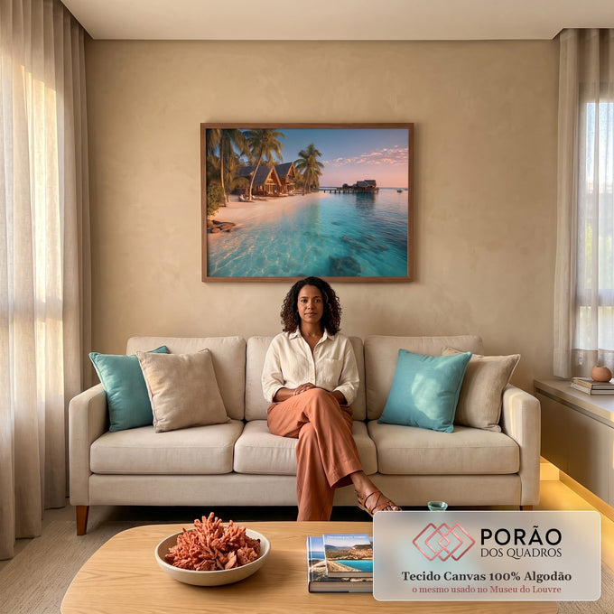 Quadro Decorativo Tropical Sereno em sala de estar moderna - quadros decorativos para sala