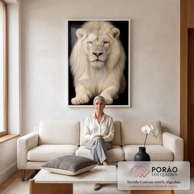 Quadro Decorativo Majestoso Leão em sala de estar moderna - quadros decorativos para sala