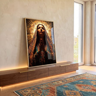 Quadro Decorativo A Luz de Nossa Senhora de Guadalupe em ambiente decorado - quadros decorativos para sala