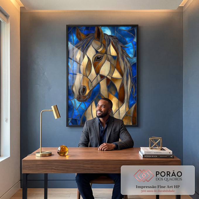 Quadro Decorativo Cavalo Abstrato em escritorio moderno - quadros decorativos para sala