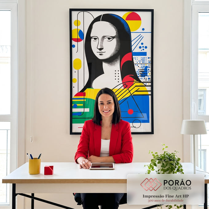 Quadro Decorativo - Mona Lisa Geométrica em escritorio moderno - quadros decorativos para sala
