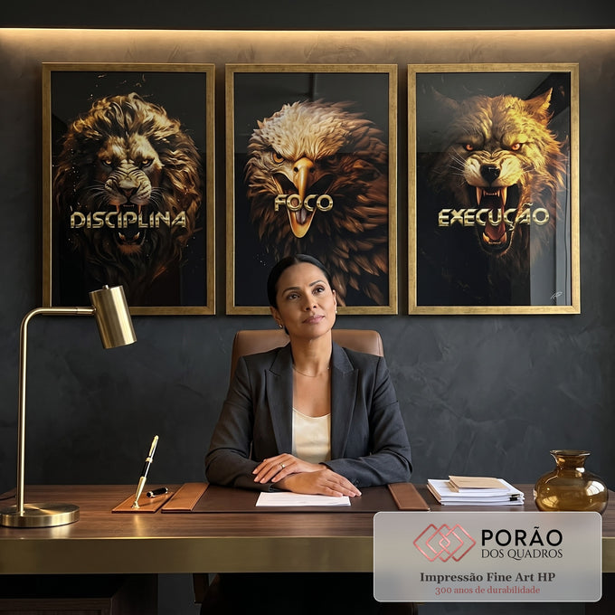Quadro Decorativo Disciplina, Execução e Foco - Inspiração e Estilo para Sua Decoração em escritorio moderno - quadros decorativos para sala