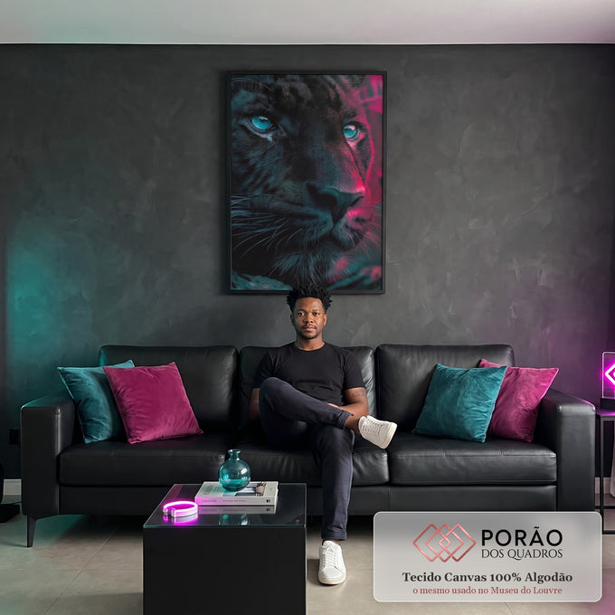 Quadro Decorativo Leão Abstrato Vibrante em sala de estar moderna - quadros decorativos para sala