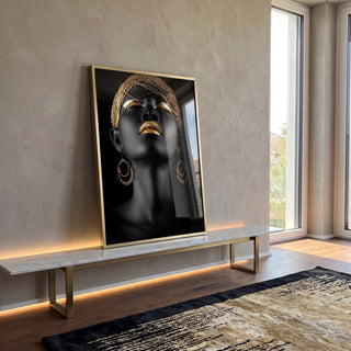 Quadro Decorativo Beleza Dourada - Luxo e Sofisticação em ambiente decorado - quadros decorativos para sala