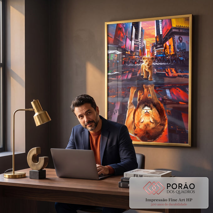 Quadro Decorativo Leão & Filhote: Força e Ternura Unidas em escritorio moderno - quadros decorativos para sala