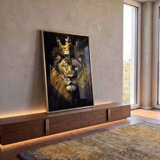 Quadro Decorativo Leão Estilizado: Arte Sofisticada para sua Casa em ambiente decorado - quadros decorativos para sala
