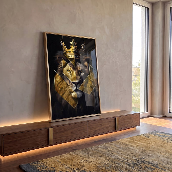 Quadro Decorativo Leão Estilizado: Arte Sofisticada para sua Casa em ambiente decorado - quadros decorativos para sala