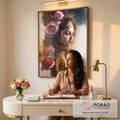 Quadro Decorativo: Elegância de uma Mulher Japonesa Floral em escritorio moderno - quadros decorativos para sala