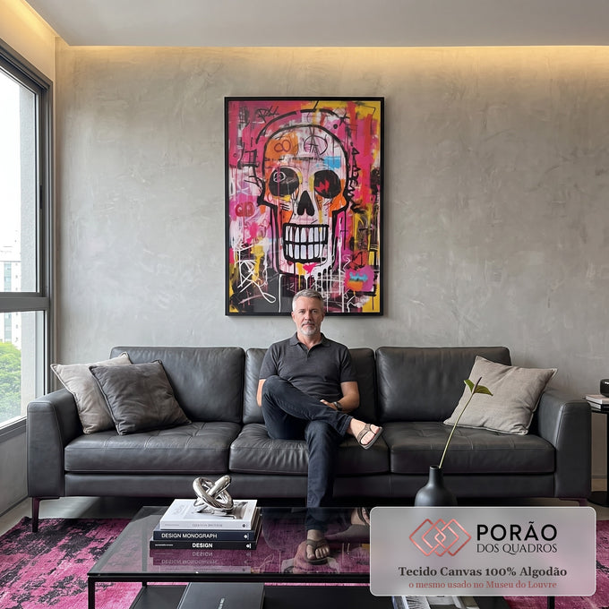 Quadro Decorativo Caveira Urban - Inspire Audácia em sala de estar moderna - quadros decorativos para sala