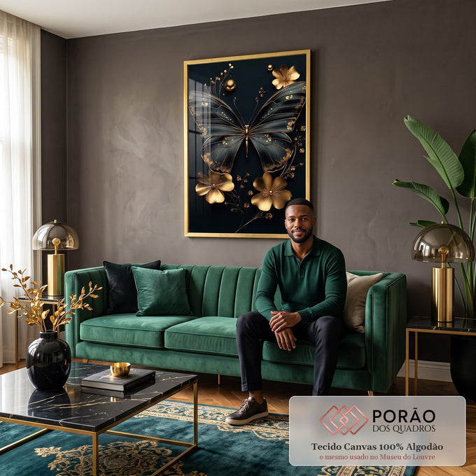 Quadro Decorativo Beldade da Borboleta Abstrata em sala de estar moderna - quadros decorativos para sala