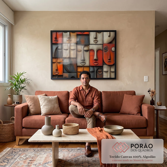 Quadro Decorativo Faces Abstratas Arte Moderna em sala de estar moderna - quadros decorativos para sala