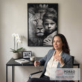 Quadro Decorativo Elegante Leão com Menino - Arte em Canvas Premium em escritorio moderno - quadros decorativos para sala