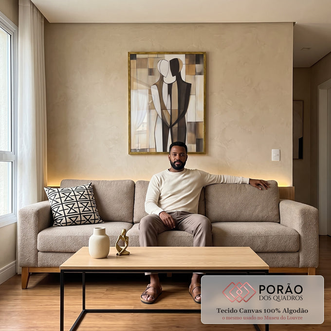 Quadro Decorativo Abstrato Casal em sala de estar moderna - quadros decorativos para sala