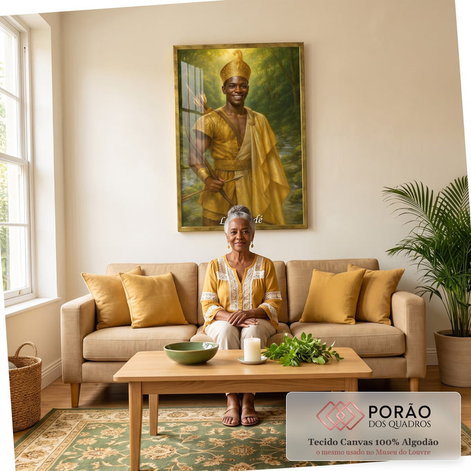 Quadro Decorativo Orixá Logunedé: Luz e Equilíbrio em sala de estar moderna - quadros decorativos para sala