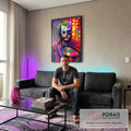 Quadro Decorativo Encontro Épico: Morcego vs Palhaço em sala de estar moderna - quadros decorativos para sala