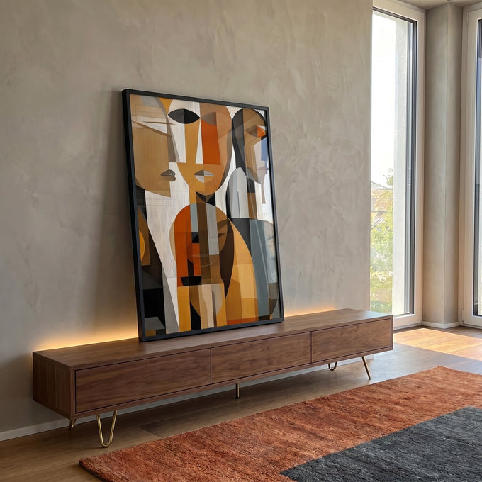 Quadro Decorativo Abstrato Humano - Conexões Visuais em ambiente decorado - quadros decorativos para sala
