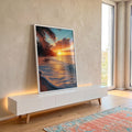 Quadro Decorativo Paisagem Tropical ao Pôr do Sol em ambiente decorado - quadros decorativos para sala